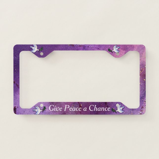 Purple Give Peace a Chance License Plate Frame (Front)
