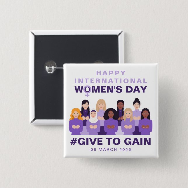 Purple Give To Gain International Women's Day 2026 Button (Front & Back)