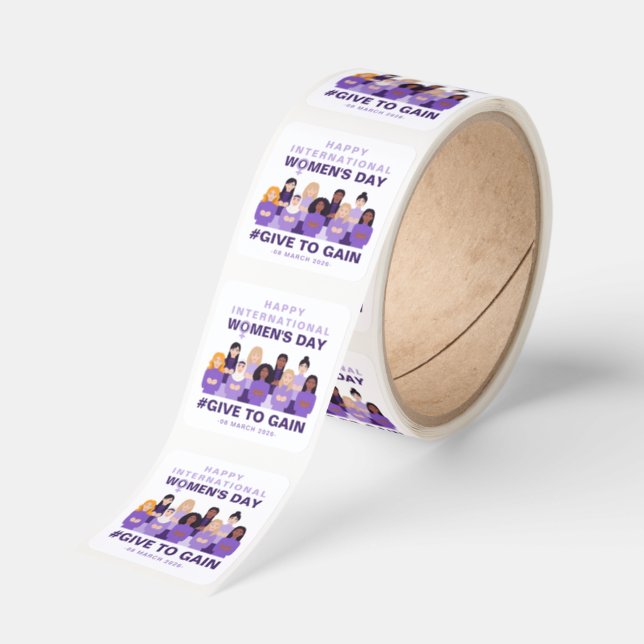 Purple Give To Gain International Women's Day 2026 Square Sticker (Roll)