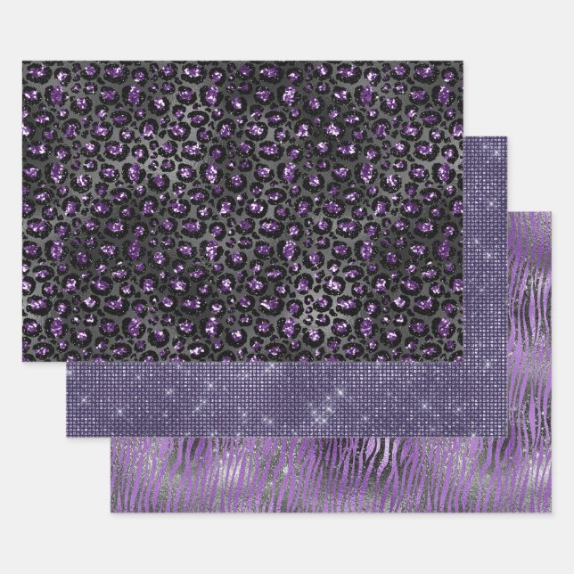 Purple Glam Animal Print Wrapping Paper Sheets (Set)