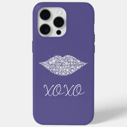 Purple Glam Diamonds Lips Kiss XOXO iPhone 15 Pro Max Case