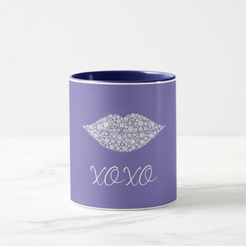 Purple Glam Diamonds Lips Kiss XOXO Mug