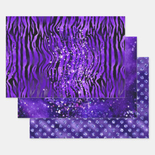 Purple Glam Glitter Sparkle Patterns Wrapping Paper Sheets