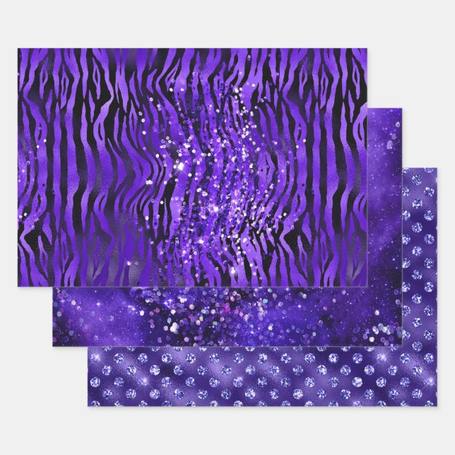 Purple Glam Glitter Sparkle Patterns Wrapping Paper Sheets (Set)