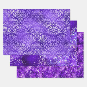 Purple Glam Glitter Sparkle Patterns Wrapping Paper Sheets