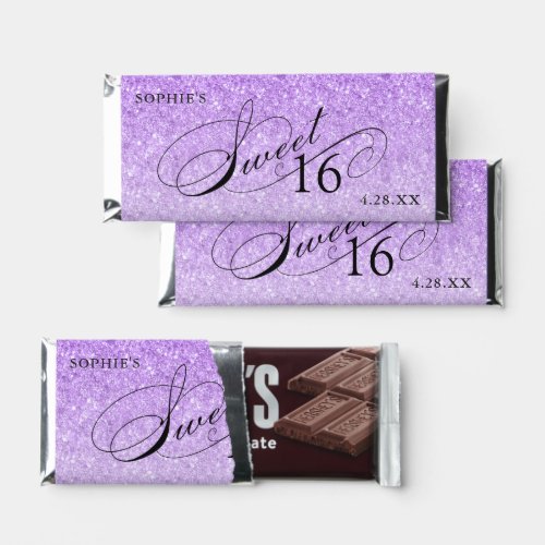 Purple Glam Glitter Sweet 16 Personalized Hershey Bar Favors