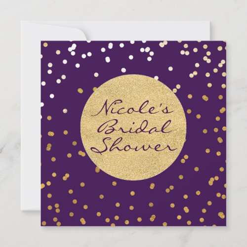 Purple Glam  Gold Shiny Confetti Dots Modern Chic Invitation