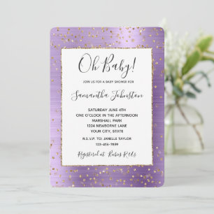 Purple Glam Gold Sparkle Confetti Baby Shower Invitation