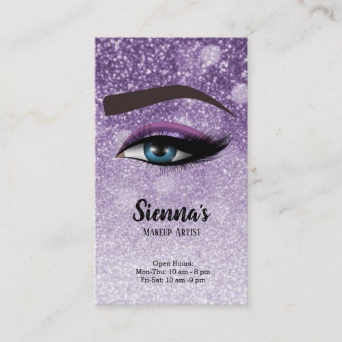 Purple glam lashes eyes  makeup artist business card