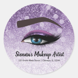 Purple glam lashes eyes makeup artist classic round sticker