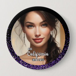 Purple Glam Pageant Photo Button Pin