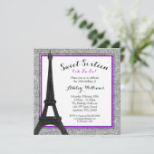 Purple Glam Paris Themed Faux Glitter Sweet 16 Invitation (Standing Front)