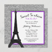 Purple Glam Paris Themed Faux Glitter Sweet 16 Invitation (Front/Back)