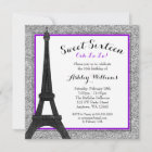 Purple Glam Paris Themed Faux Glitter Sweet 16