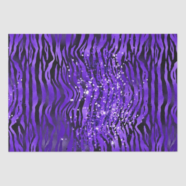 Purple Glam Zebra Stripes Glitter Sparkle Design Tissue Paper (Front)