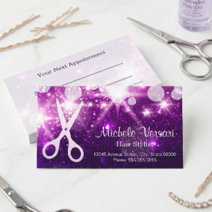 Purple Glamor Hair Stylist Appointment Card