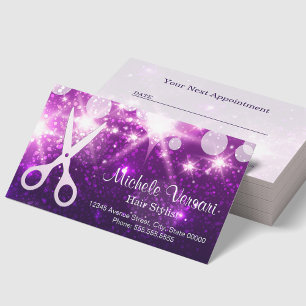 Purple Glamor Hair Stylist Appointment Card