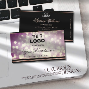 Purple Glamour Glitter Logo Black Rose Gold Border Business Card