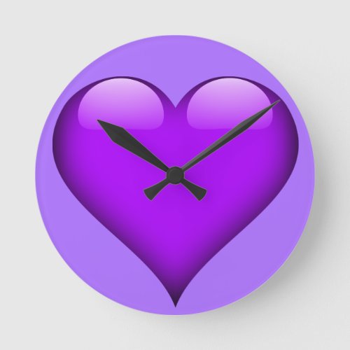 Purple Glass Heart Customizable Round Clock