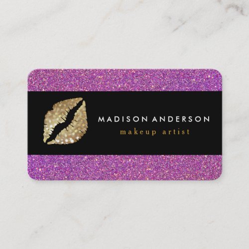 Purple Gliter Chic Gold Lips _ Makeup Artist Business Card