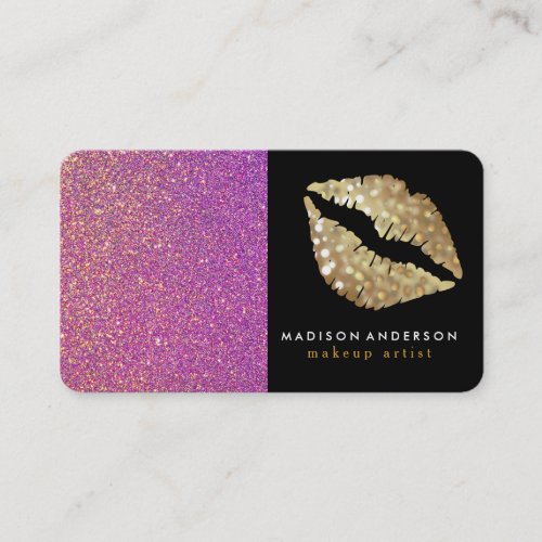 Purple Gliter Chic Gold Lips _ Makeup Artist Business Card