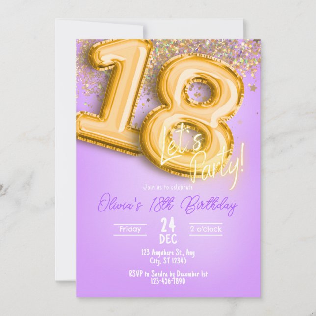 Purple Glitter 18th Birthday Invitation (Front)