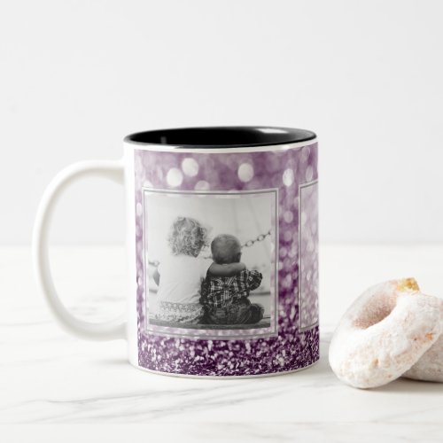 Purple Glitter 2 Pictures wText Design Your Own Two_Tone Coffee Mug