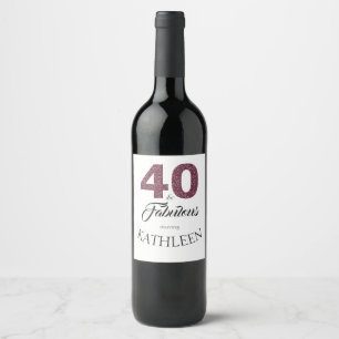 Purple Glitter 40 and Fabulous 40th Birthday Party Wine Label