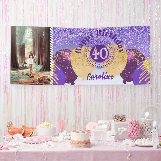 Purple Glitter 40th Birthday & Balloons  Banner (Party)