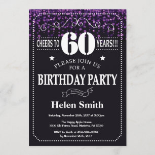 Purple Glitter 60th Birthday Invitation