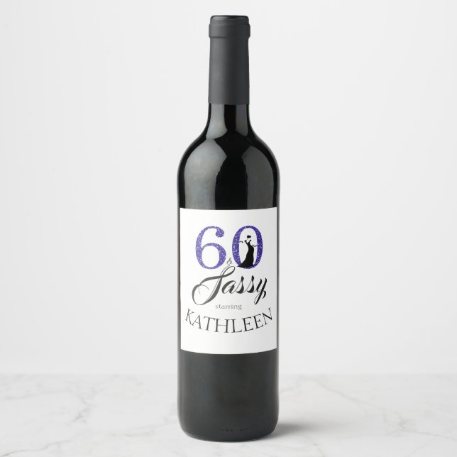 Purple Glitter 60th Birthday Wine Label (Front)