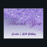 Purple Glitter, 80th Birthday Thank You Postcard<br><div class="desc">Glamorous Thank You card with Falling Purple Glitter and Purple Gradient and Shiny Stars.</div>