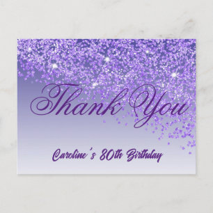 Purple Glitter, 80th Birthday Thank You Postcard