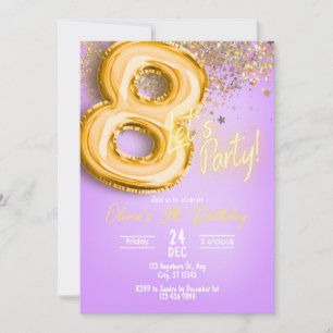 Purple Glitter 8th Birthday Invitation
