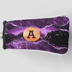 Purple glitter agate marble gold monogram gol golf head cover