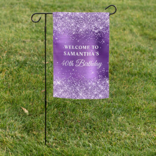 Purple Glitter Amethyst Foil 40th Birthday Garden Flag