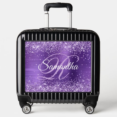 Purple Glitter Amethyst Foil Fancy Monogram Luggage