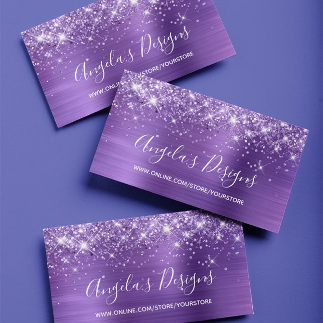 Purple Glitter Amethyst Foil Online Store Business Card (Create your own purple glam business cards for your online store.)