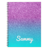 Purple Glitter and Aqua Ombre Personalized Notebook Purple Glitter and Aqua Ombre Personalized Notebook