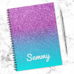 Purple Glitter And Aqua Ombre Personalized Notebook at Zazzle