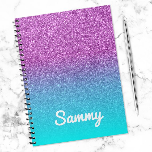 Purple Glitter and Aqua Ombre Personalized Notebook (Creator Uploaded)