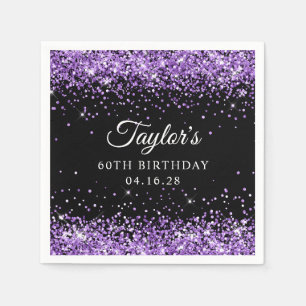 Purple Glitter and Black 60th Birthday Napkins
