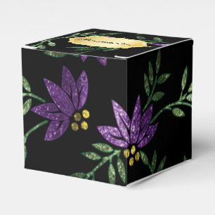 Purple Glitter and Black Floral Favor Boxes