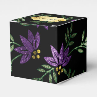 Purple Glitter and Black Floral Favor Boxes