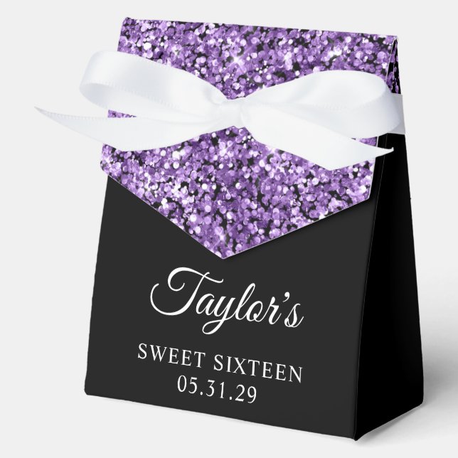 Purple Glitter and Black Sweet Sixteen Favor Boxes (Front)