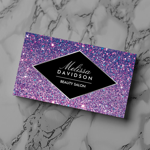 Purple Glitter and Glamour Beauty Business Card