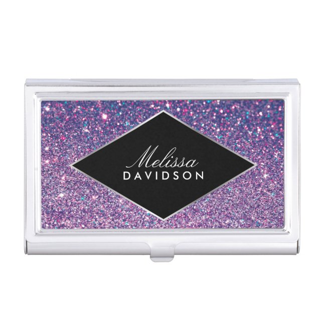 Purple Glitter and Glamour Beauty Business Card Case (Front)