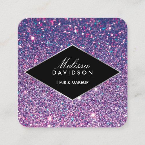 Purple Glitter and Glamour Beauty Square Business Card