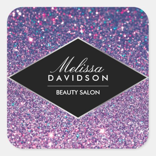 Purple Glitter and Glamour Beauty Square Sticker