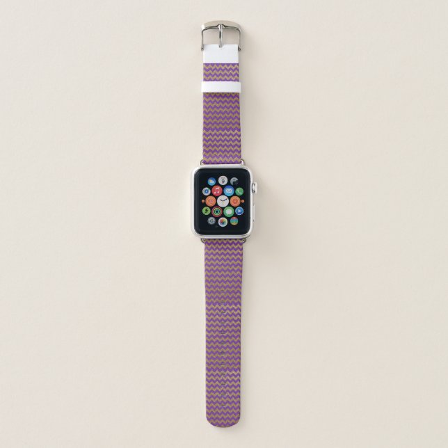 Purple Glitter and Gold Chevron Stripe Apple Watch Band (Front)